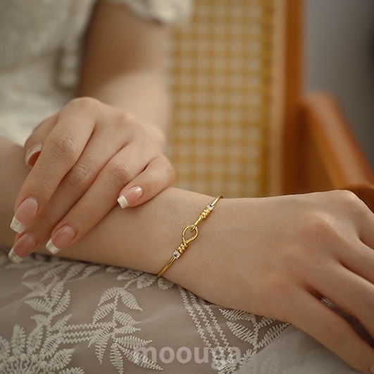 Moouga / Vòng Tay Đính Đá Zircon Siêu Tối Giản Cá Tính Phong Cách Âu Mỹ Cho Nữ