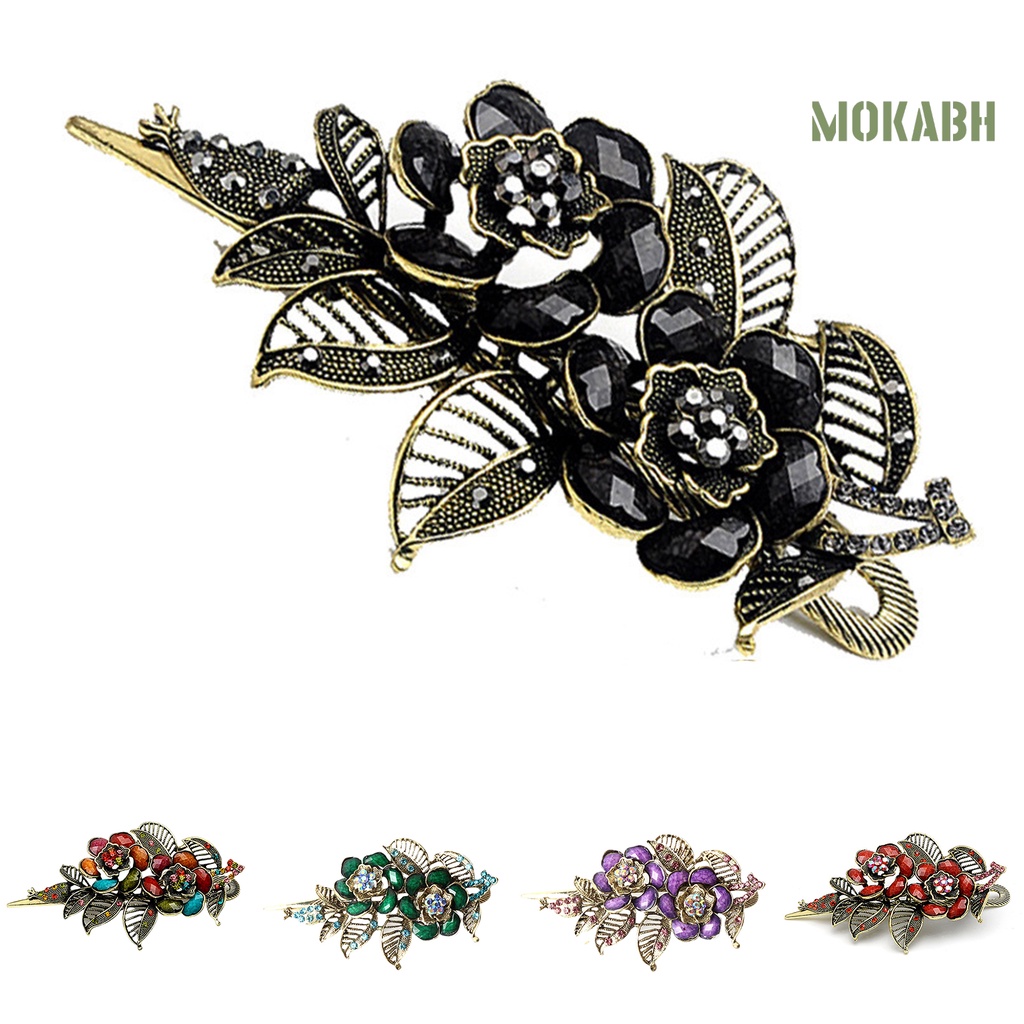 Kẹp Tóc Hình Hoa Hồng Bằng Kim Loại Đính Đá Lấp Lánh Thanh Lịch Cho Nữ