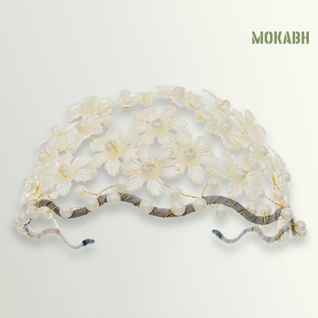 [Mok Abh] Băng Đô Cài Tóc Co Giãn Chống Trượt Họa Tiết Hoa Đính Ngọc Trai Giả Dành Cho Nữ