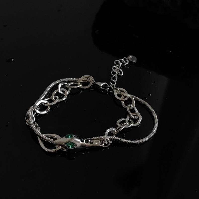 Vòng Đeo Tay Hai Lớp Dai Ling Rắn Thiết Kế Mặt Cảm Giác Nâng Cao Phong Cách hip hop Đường Phố Cá Tính Sang Trọng