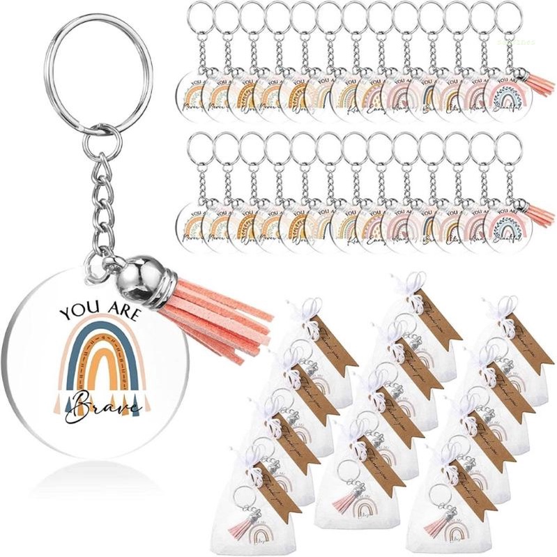 Set 50 Móc Khóa Dây Tua Rua Bằng Acrylic Kèm Túi Đựng Thẻ Dành Cho Học Sinh