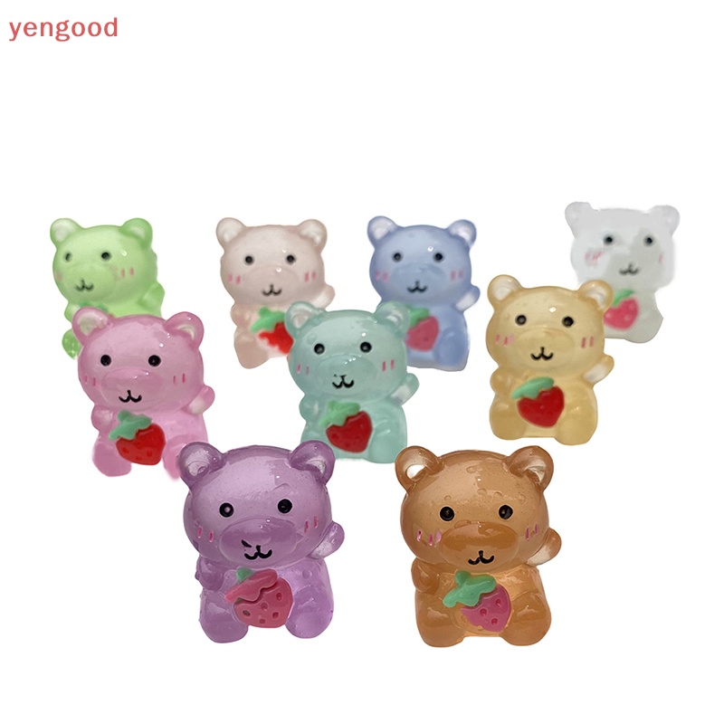 Bộ 2 Đồ trang trí Gấu Dâu Tây Hoạt Hình Phát Sáng Trang Trí Tiểu Cảnh