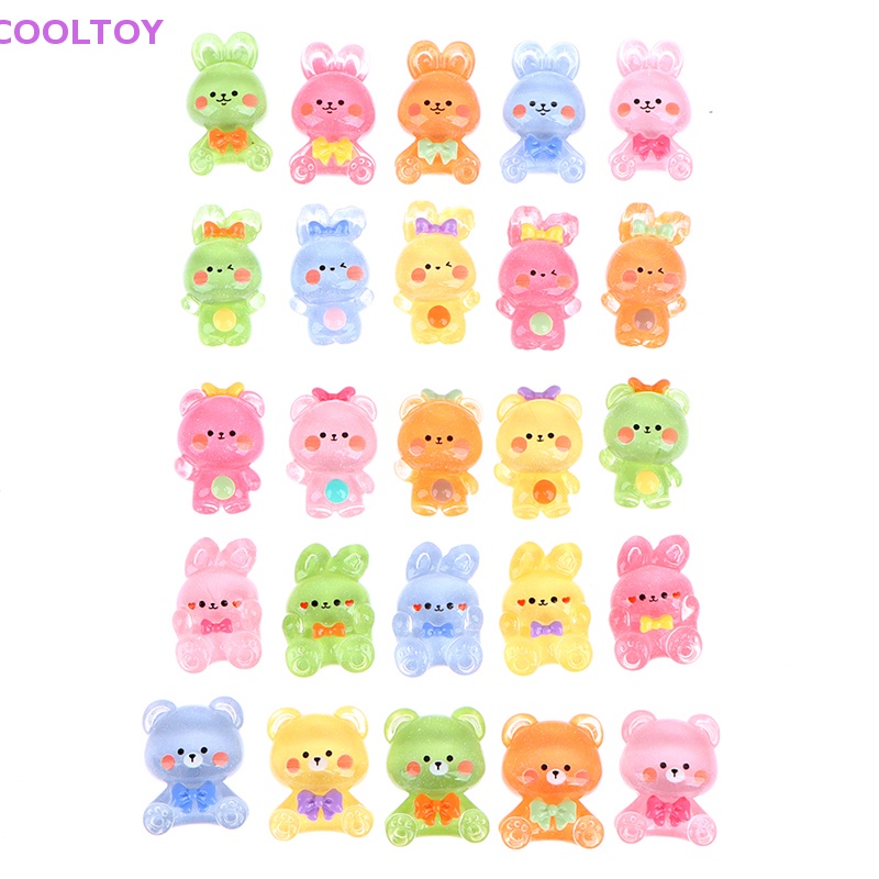 Cooltoy Set 10 Tượng Nhựa Resin Hình Thỏ Gấu Hoạt Hình Kawaii Trang Trí Sổ Tay DIY