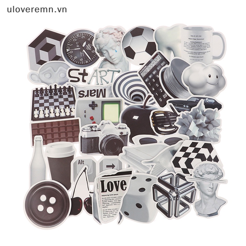 Bộ 50 Miếng Dán Màu Đen Đơn Giản Dùng Trang Trí Laptop / Điện Thoại / Tủ Lạnh