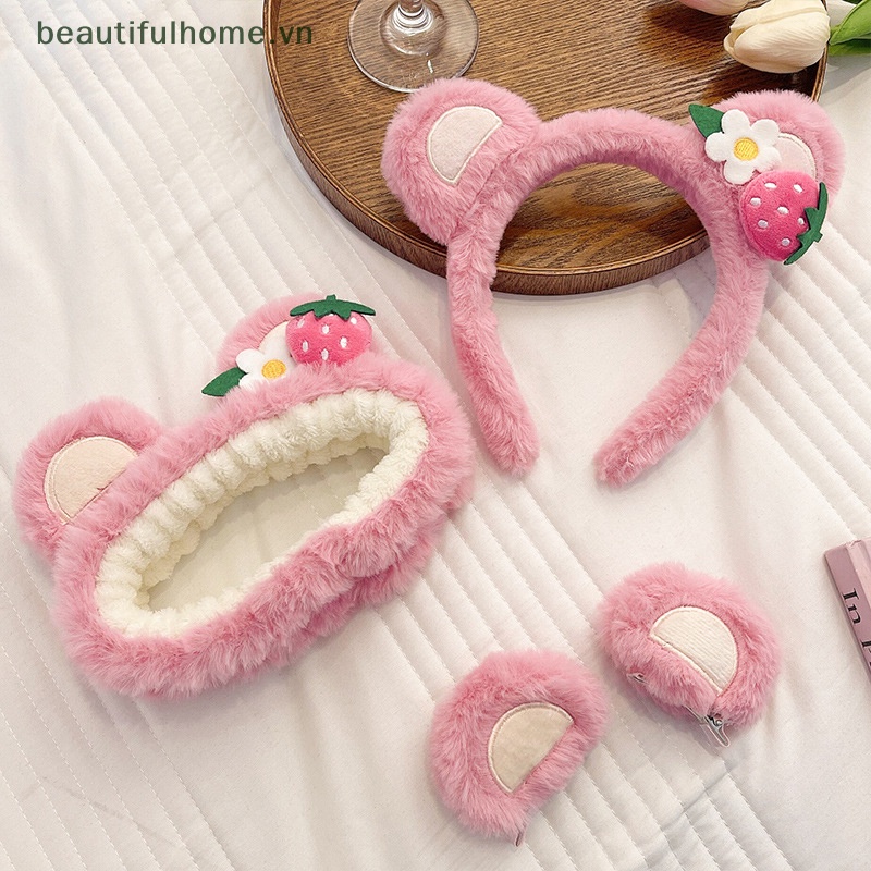 Băng Đô Cài Tóc Tai Gấu / Dâu Tây Bằng Lông Nhung Dễ Thương Xinh Xắn