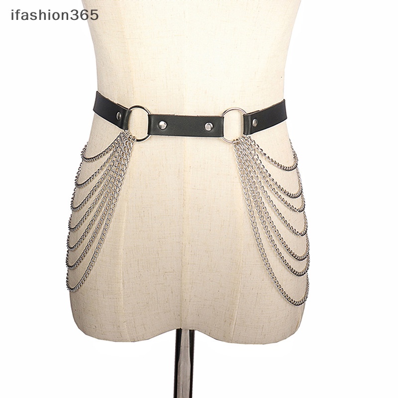 Thắt Lưng Dây Xích Bằng Da Màu Đen Phong Cách Gothic Quyến Rũ ifashion365