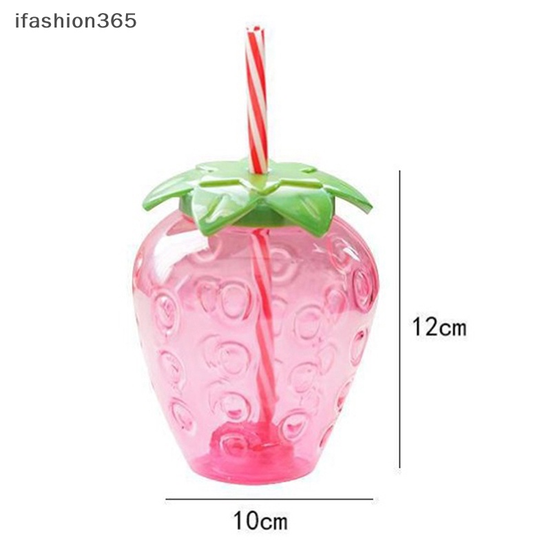 Bình Uống Nước 500ml Kèm Ống Hút Hình Trái Dâu Dễ Thương Dùng Trang Trí