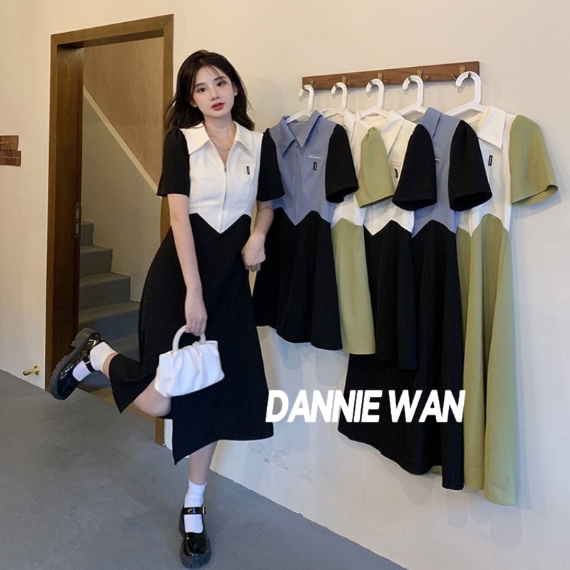 DannieWan váy nữ đầm thiết kế váy sơ mi dáng dài A22M1K8