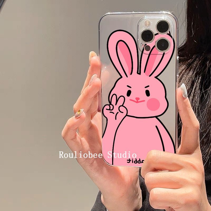 ✅Ốp Điện Thoại Trong Suốt Chống Sốc In Hình Thỏ 13ins / Hồng Đơn Giản Cho iPhone 14 12 X