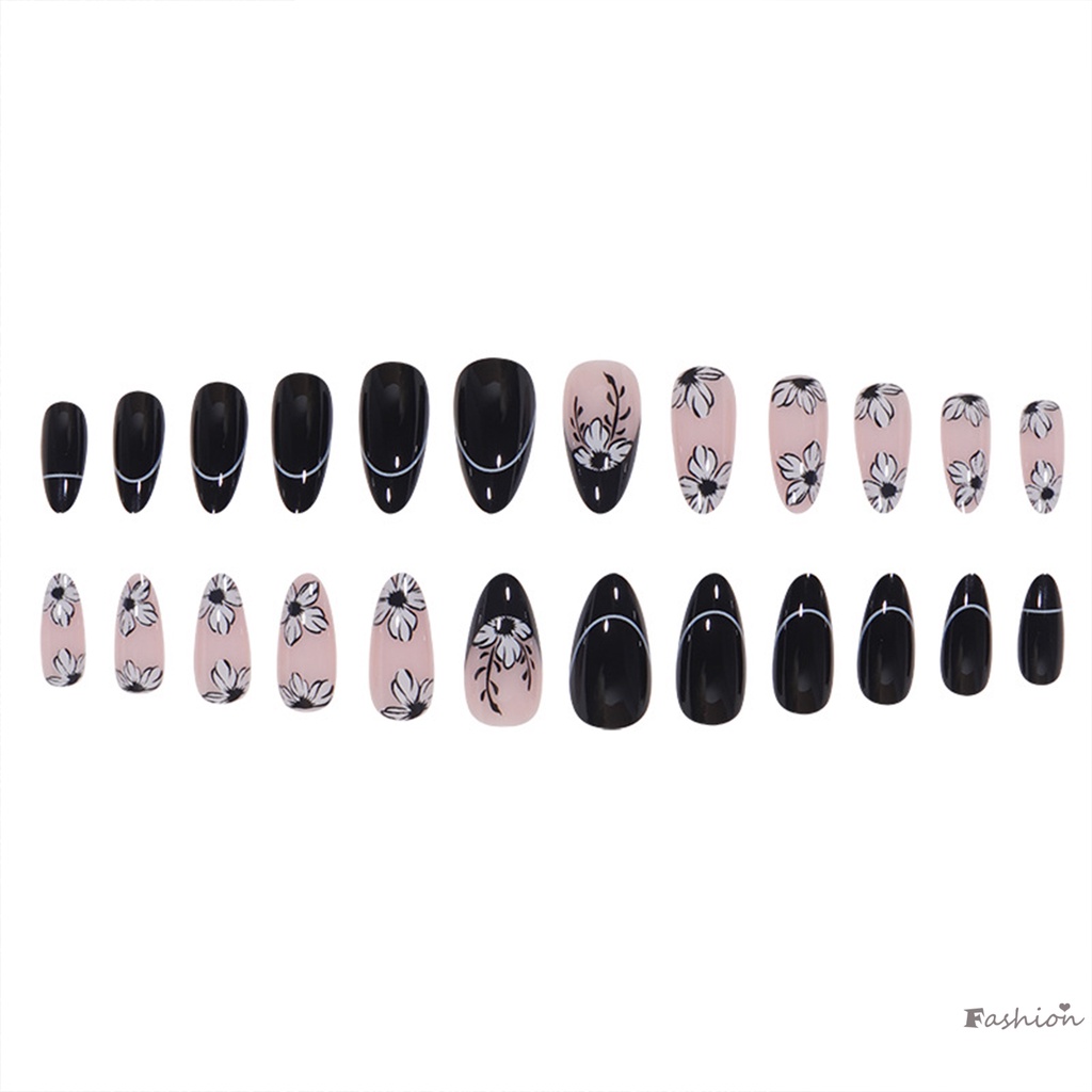 Móng Tay Giả Màu Trắng Đen Bằng Chất Liệu ABS Phong Cách Pháp