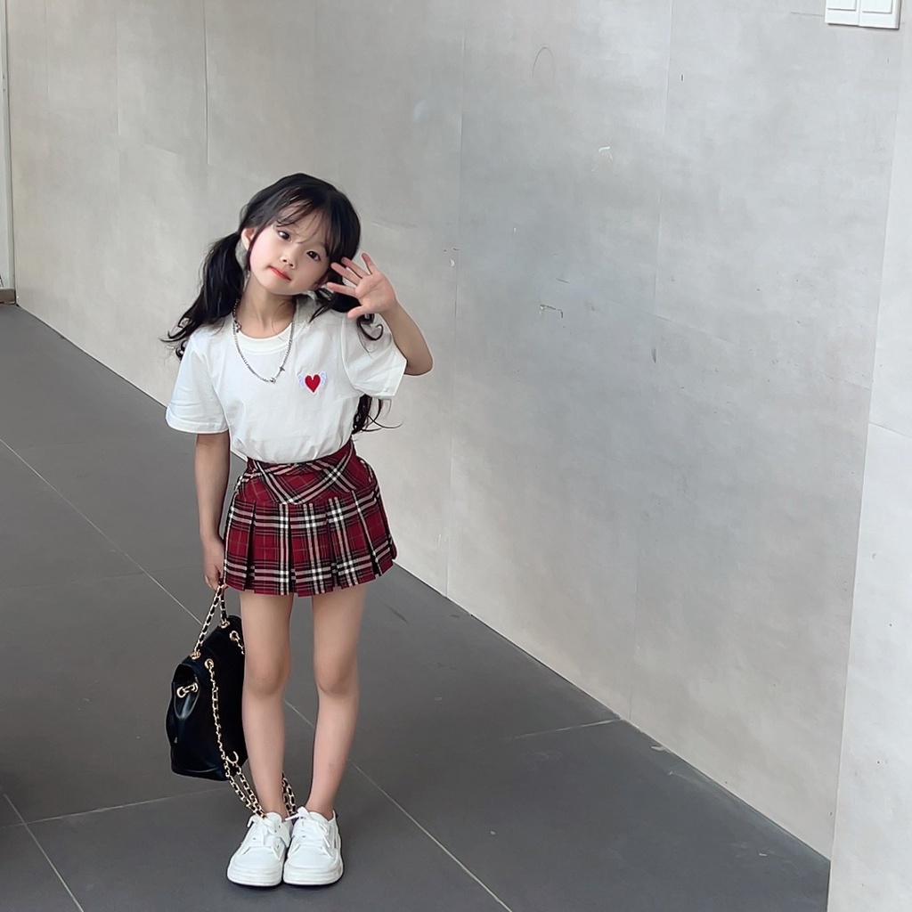 Chân Váy Xếp Ly Lưng Thun Thêu Họa Tiết Phong Cách Hàn Quốc Thời Trang Mùa Hè Xinh Xắn Cho Bé Gái