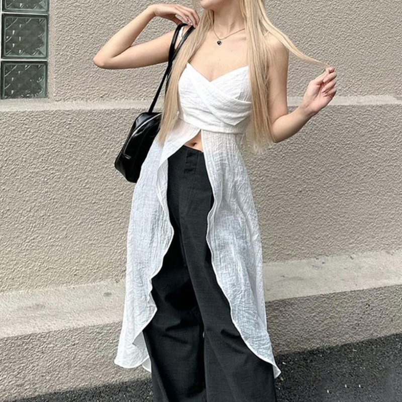 Áo Hai Dây Nhún Bèo Cổ Chữ V Màu Sắc Đơn Giản Thời Trang Cho Nữ