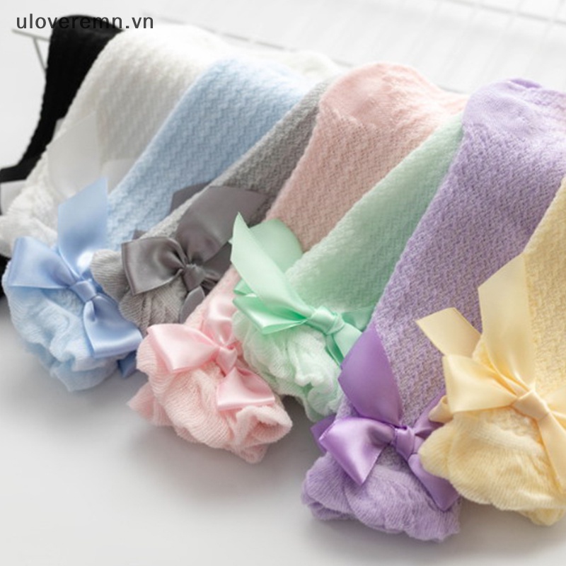 Vớ Lưới Mỏng Chống Muỗi Đính Nơ Họa Tiết Kẻ Sọc Dành Cho Trẻ Em