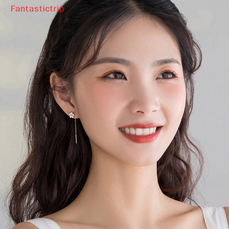 Bông Tai Mạ Bạc 925 Hình Hoa Hướng Dương Phối Dây Xích Tua Rua Thời Trang Cho Nữ Mới