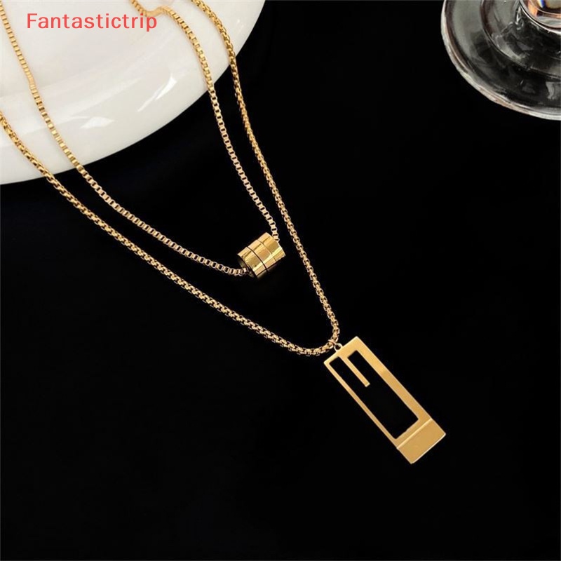 [Fantastictrip] Vòng cổ Hai Lớp Mặt Vuông Bằng Hợp Kim Màu Vàng Tinh Tế Thời Trang Dễ Phối Đồ Dành Cho Nữ