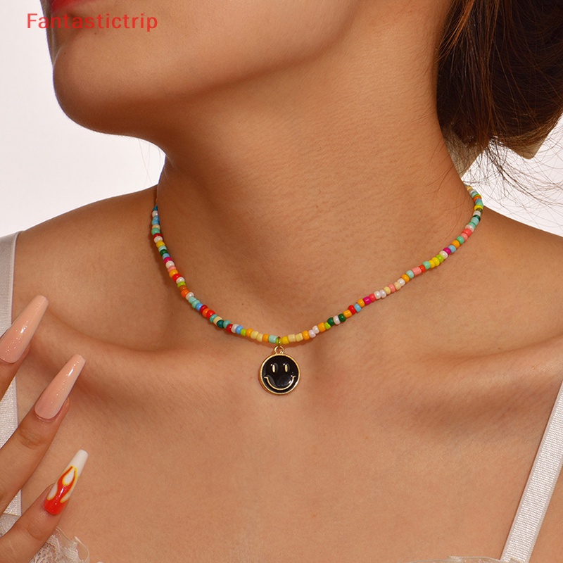 [Fantastictrip] Vòng Cổ Choker Chuỗi Hạt Mặt Cười Thả Dầu Tráng Men Dễ Thương Mới Cho Nữ