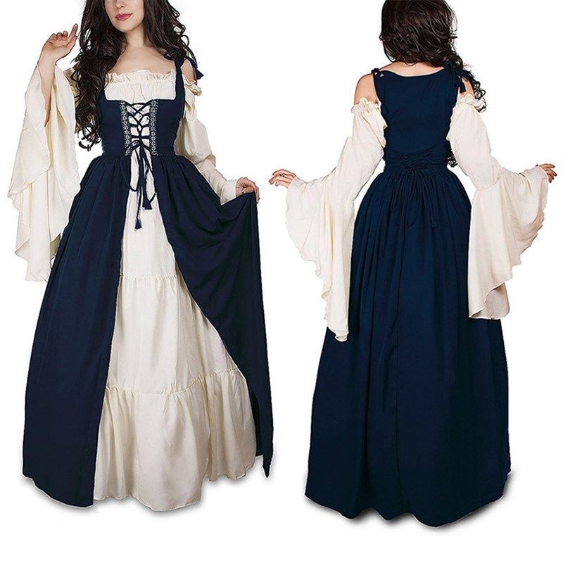 Đầm Dài Thắt Eo Tay Loe Phong Cách Thời Phục Hưng Gothic Cổ Điển Dành Cho Nữ