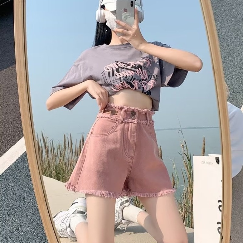 NZN Quần Short denim Cạp Cao Ống Rộng Xuân Hè Mới Cho Nữ