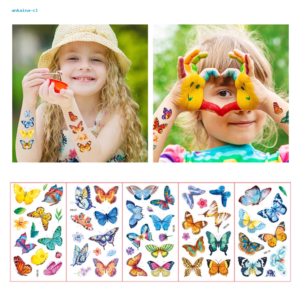 Set 10 Miếng Dán Hình Xăm Tạm Thời Họa Tiết Bướm Nhiều Màu Dễ Thương Vui Nhộn