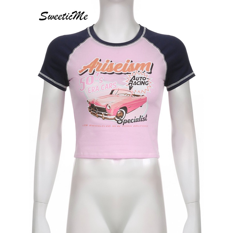 Áo Thun Tay Ngắn Cổ Tròn Dáng Ôm In Họa Tiết Thời Trang 2023 Cho Nữ