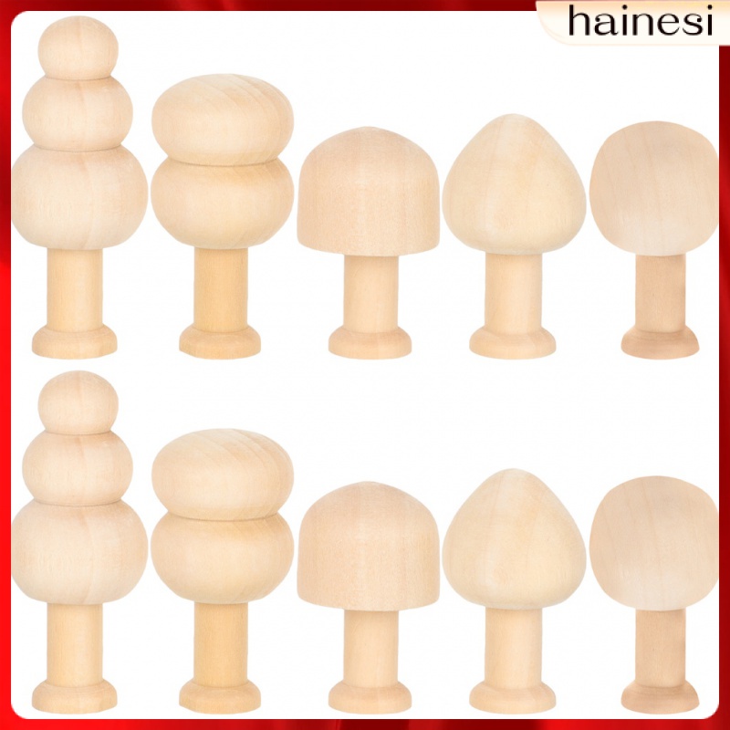 Set 10 Mô Hình Nấm Gỗ Không Sơn Độc Đáo Cho Bé