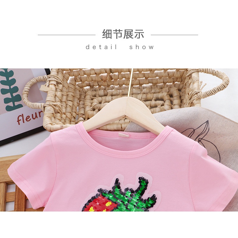 Áo Thun Tay Ngắn Bằng Cotton Đính Kim Sa Nhiều Màu Sắc Thời Trang Mùa Hè Mới Dành Cho Bé Gái 1-8 Tuổi