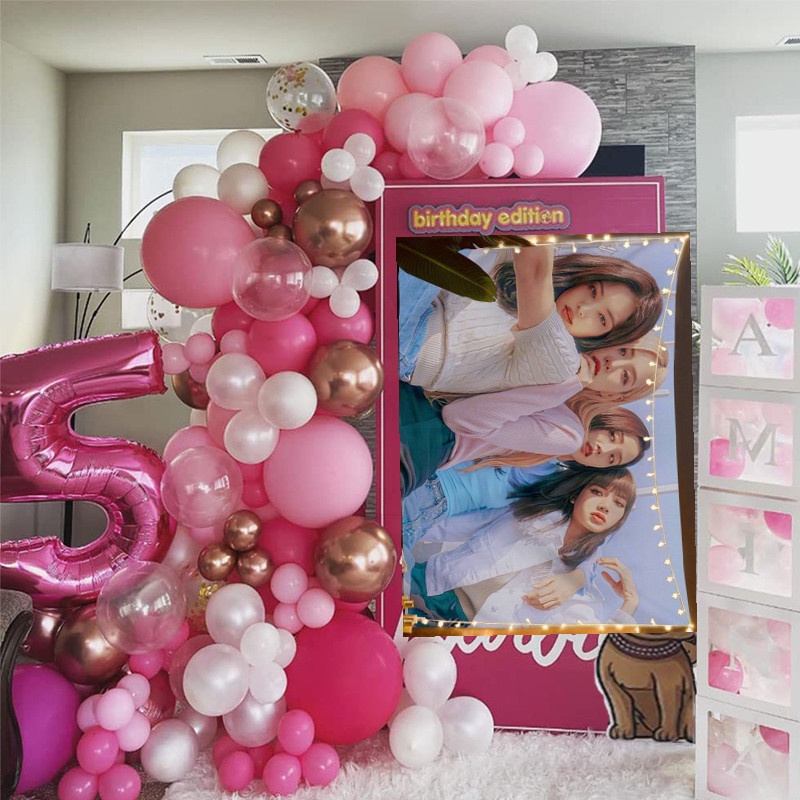 72 / 73 / 74 Chiếc Blackpink Chủ Đề Bóng Bay Vòng Hoa Vòm Bộ Bóng Kim Loại 32 "Số Hồng Bé Gái Trang 