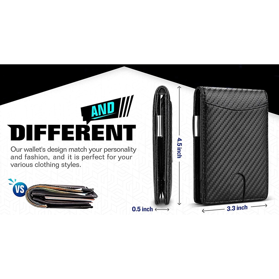 Ví Ngắn Gập Đôi Bằng Sợi Carbon Rfid Sang Trọng Cho Nam