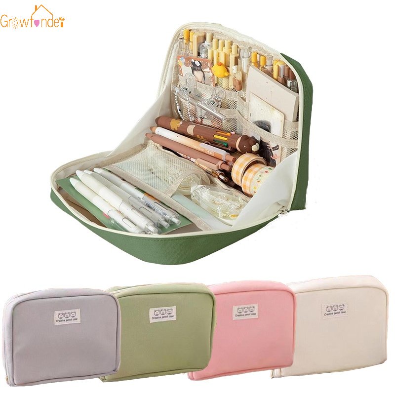 Túi Đựng Bút Bằng Vải Canvas Siêu Bền Có Khóa Kéo Kiểu Dáng Đơn Giản Hàng Mới