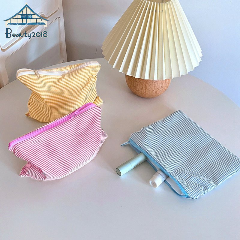 Túi Đựng Mỹ Phẩm Cỡ Lớn Họa Tiết Sọc Caro Cao Cấp Thời Trang