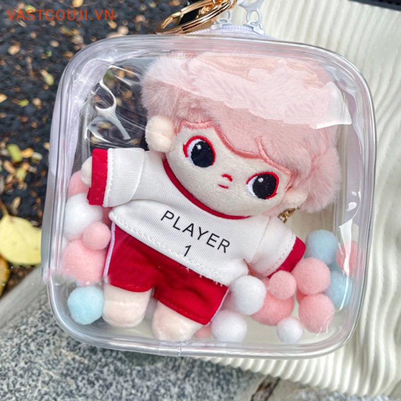Túi Đựng Đồ Chơi Búp Bê VASTJI Mini Hình Vuông Trong Suốt Phối Bóng Lông Dễ Thương