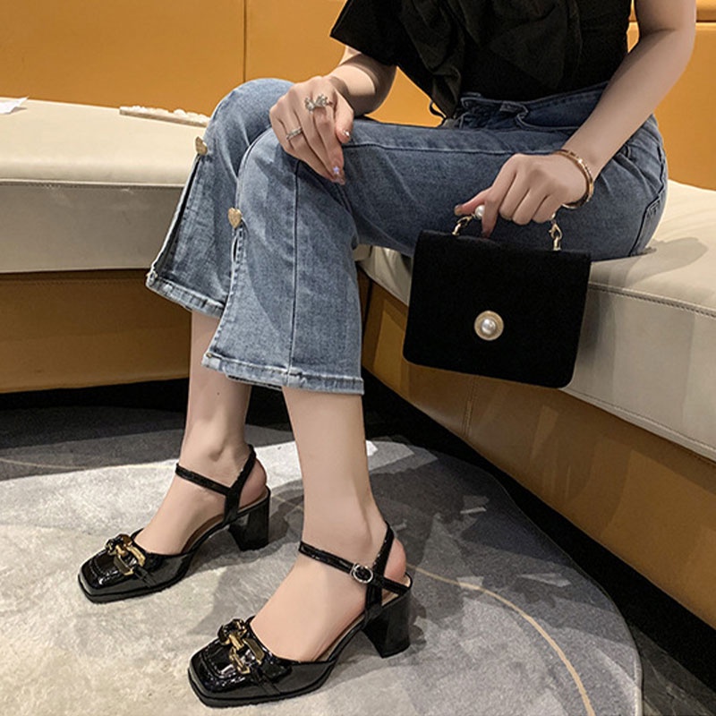 Giày Cao Gót Mũi Vuông Phong Cách vintage Cho Nữ