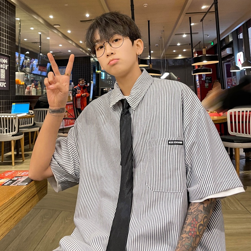 Áo Sơ Mi Tay Ngắn Họa Tiết Sọc Thời Trang Mùa Hè Mới Cho Nam