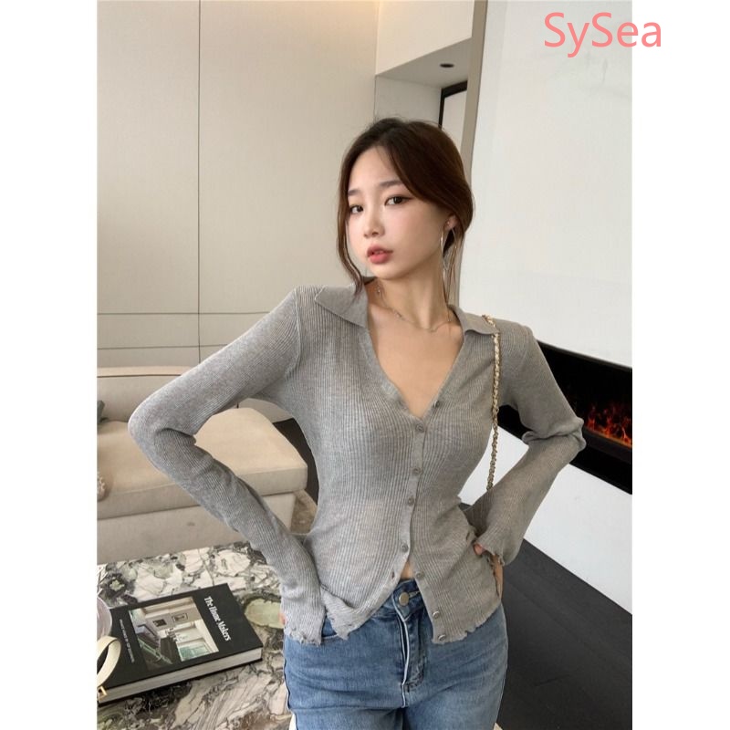 Áo Kiểu Cổ Chữ V Phối Ren Dáng Ôm Quyến Rũ Cho Nữ