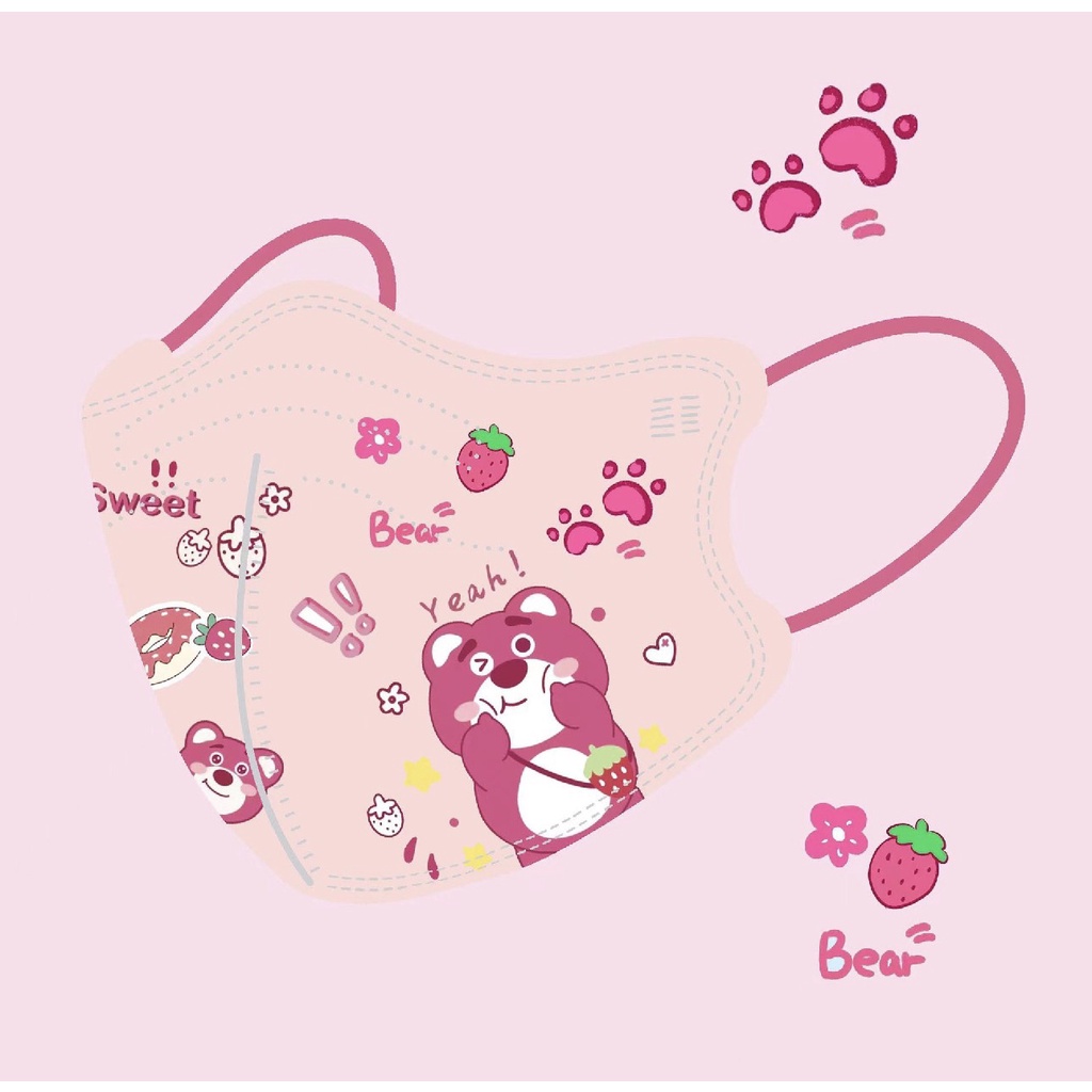 Khẩu trang 3D in hình gấu dâu dễ thương người lớn Louiis.store