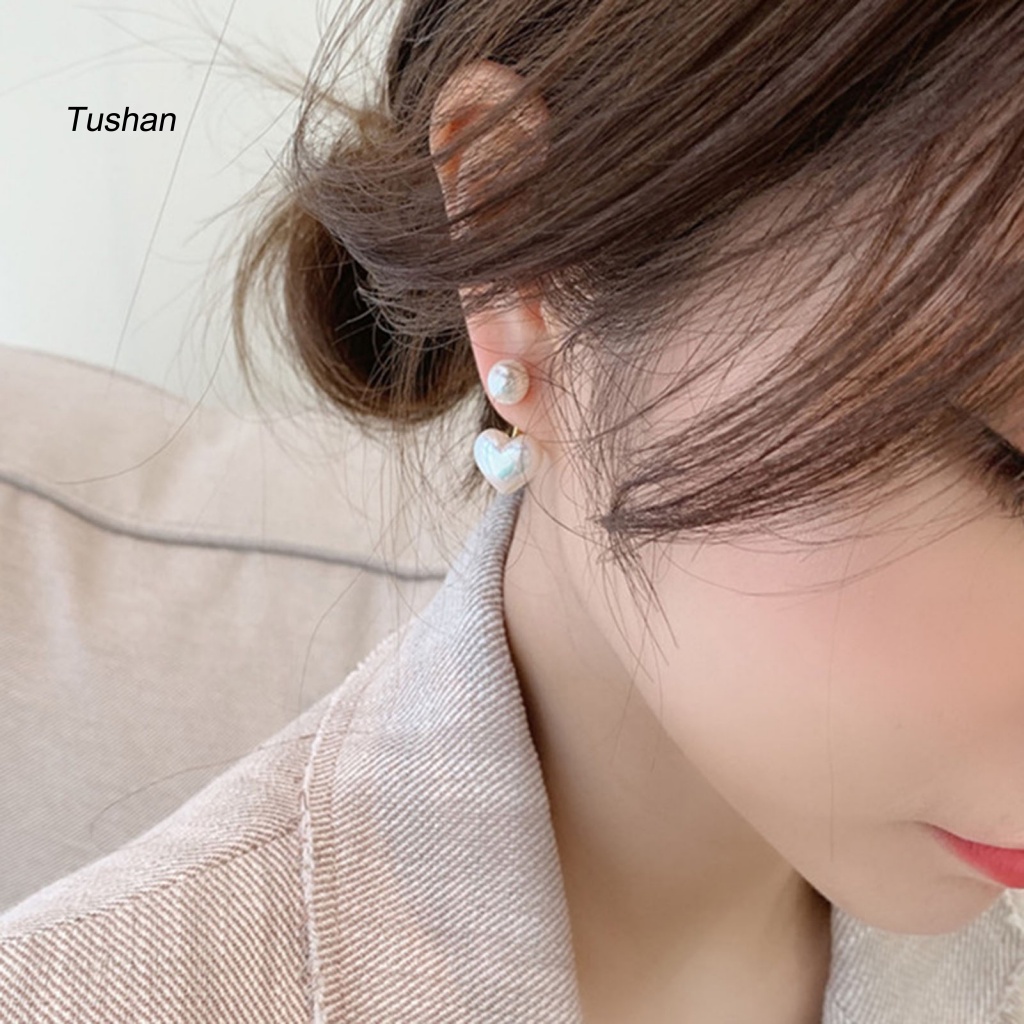 1 Đôi Bông Tai Hình Trái Tim Đính Ngọc Trai Giả Màu Trắng Dành Cho Nữ