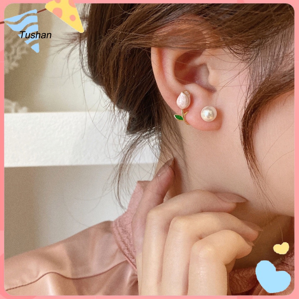 1 Đôi Bông Tai Hình Hoa Đính Ngọc Trai Giả Phong Cách Hàn Quốc Dành Cho Nữ