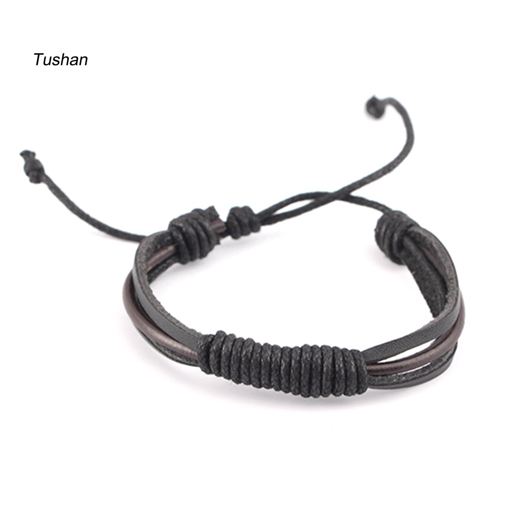 Set 4 Vòng Tay Bện Dây Da Thời Trang Vintage Cho Nam