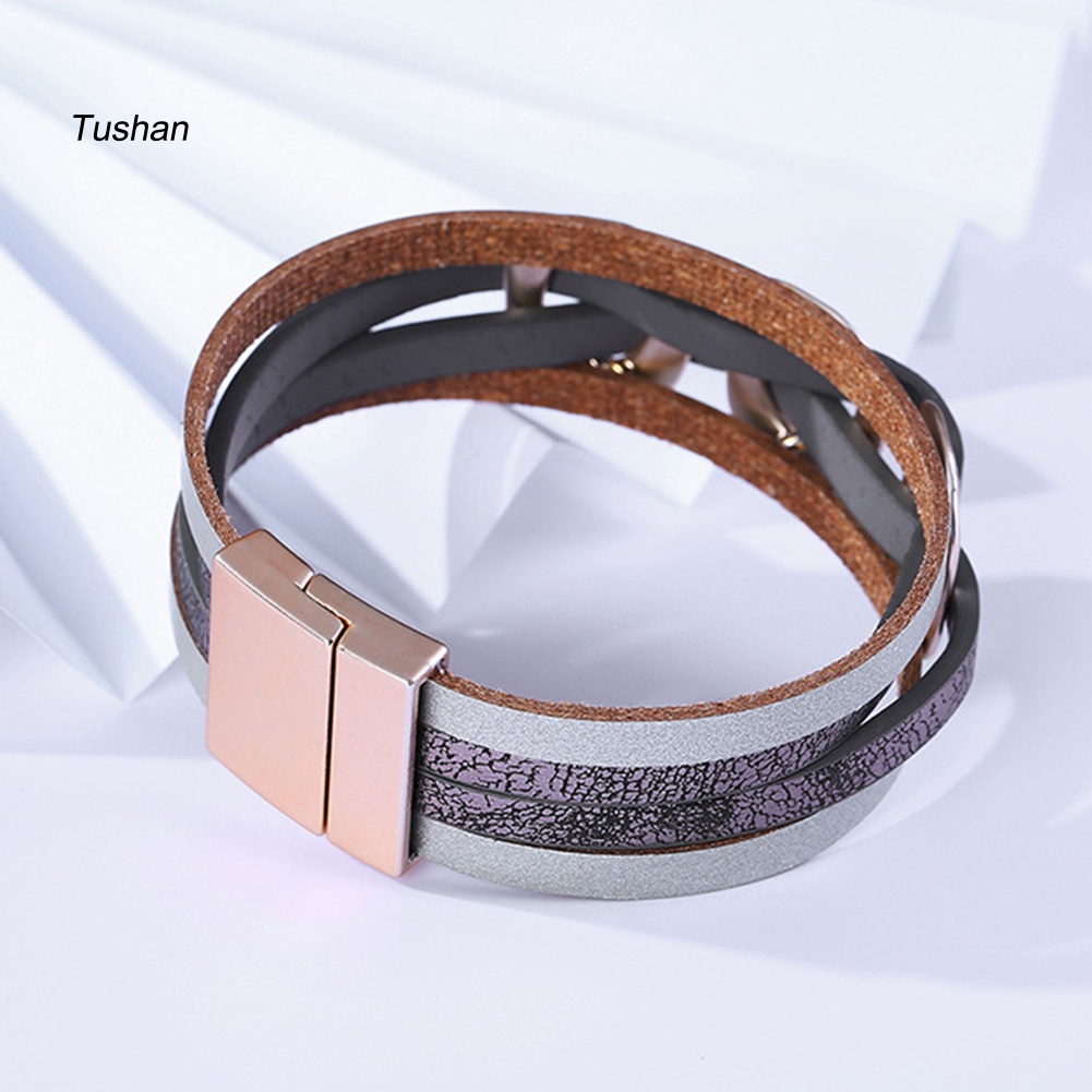 Vòng Tay Giả Da Nhiều Lớp Đính Mặt Ngôi Sao Phong Cách Boho