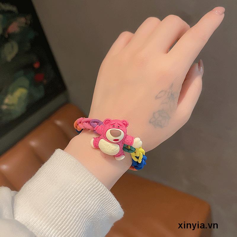 Vòng Tay Dây Bện Diy Mặt Hình Gấu Dâu Tây Dễ Thương Đa Năng Thời Trang Cho Cặp Đôi