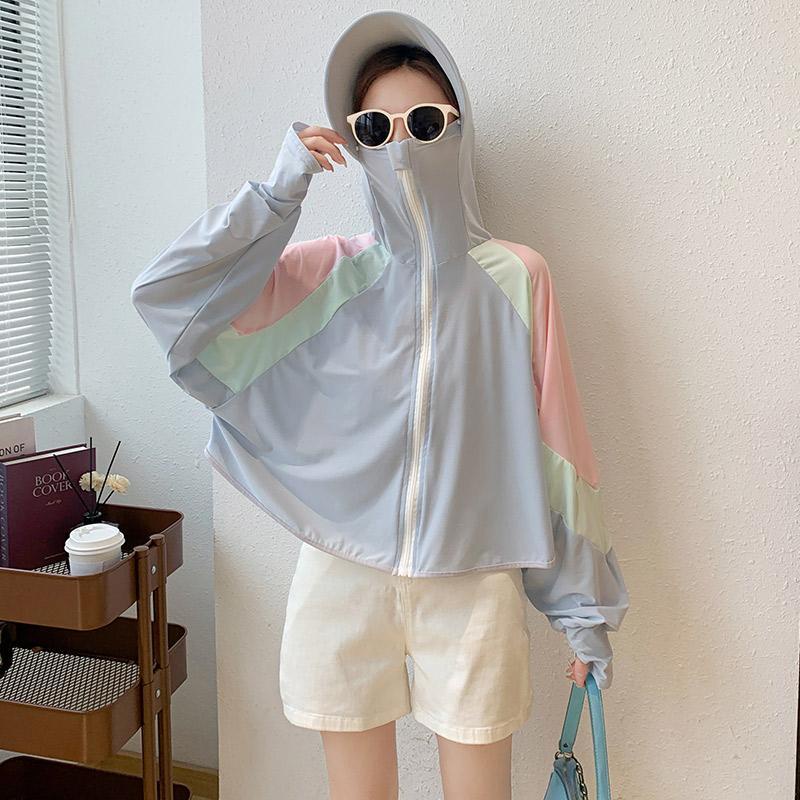 Áo Khoác Chống Nắng Có Mũ Trùm Đầu Màu Sắc Tương Phản Thời Trang Mùa Hè Dành Cho