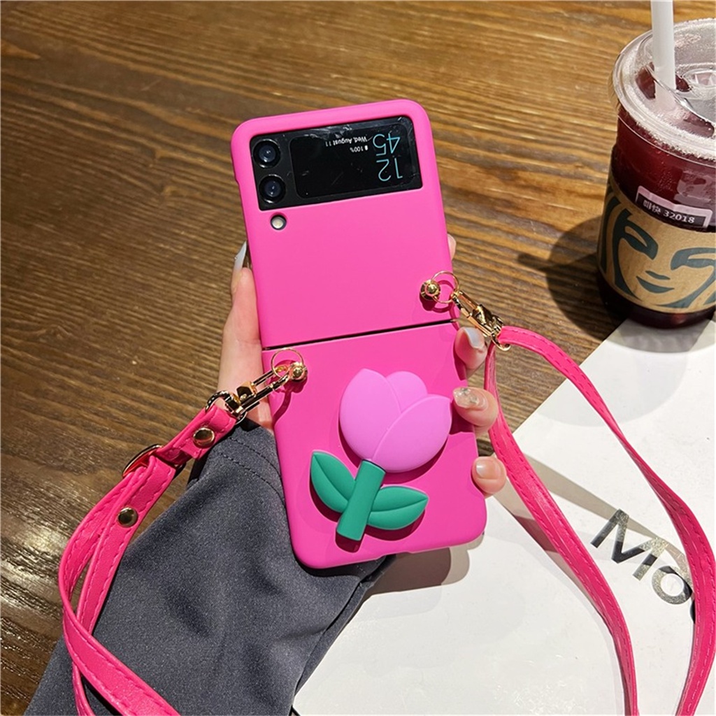 Ốp Điện Thoại Hình Hoa Tulip 3D Dễ Thương Cho Galaxy Z Flip4 5G Flip4 Z Flip3 Zflip3 Zflip4 Flip3