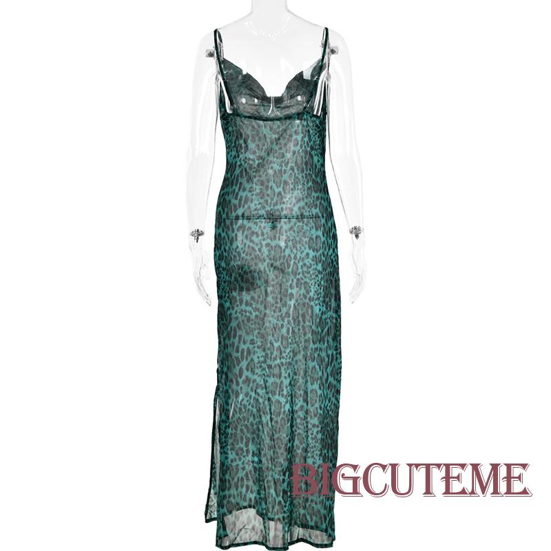 Đầm Dài Sát Nách Hở Lưng Họa Tiết Da Báo Thời Trang Đi Biển Mùa Hè Cho Nữ