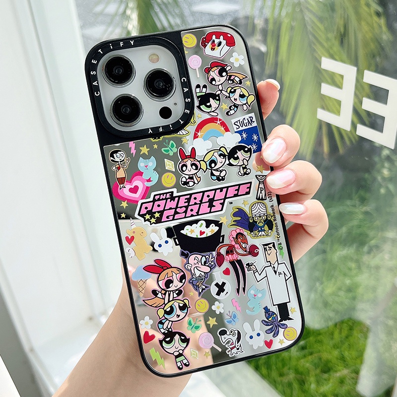 Ốp Điện Thoại Nhựa Acrylic Cứng Chống Sốc Tráng Gương Hình Powerpuff Girls Cho iPhone14 / 13 / 12 / 11 / Pro / Max