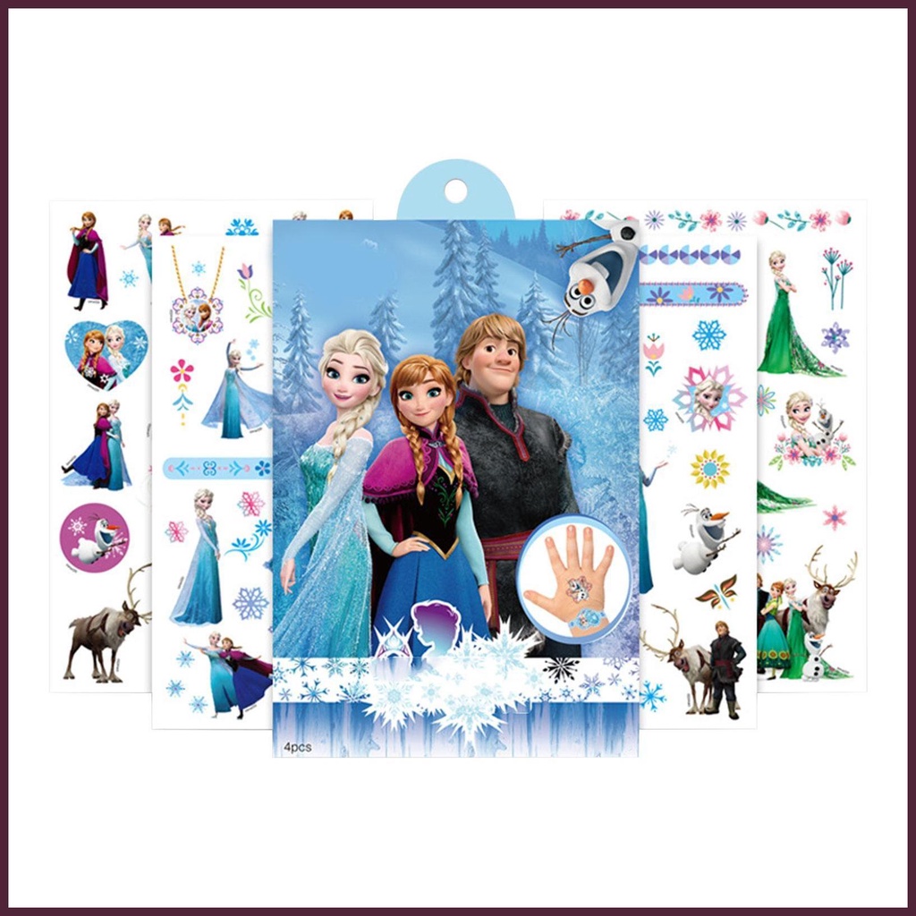 Bộ 4 Tấm / 100 Hình Xăm Dán Chống Nước Hình Công Chúa Disney