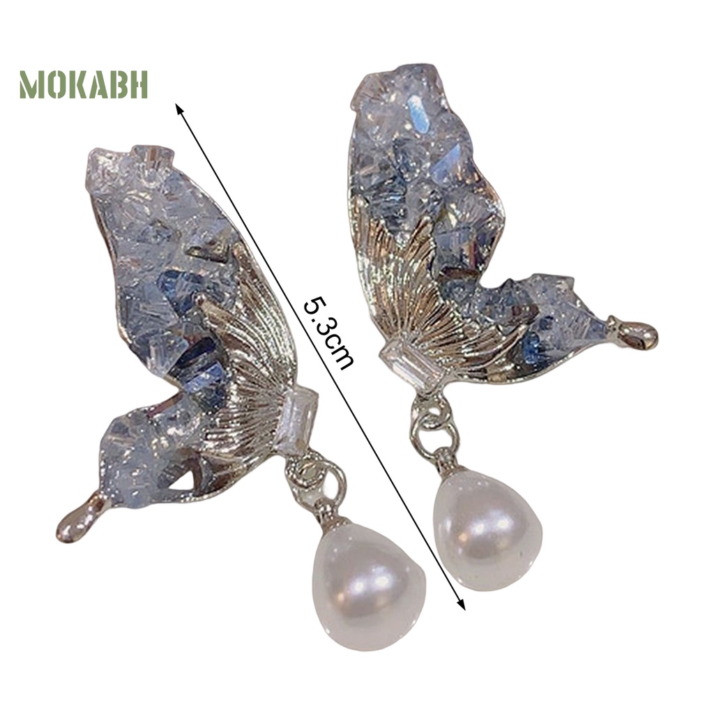 1 Đôi Bông Tai Hình Cánh Bướm Đính Ngọc Trai Giả Sang Trọng