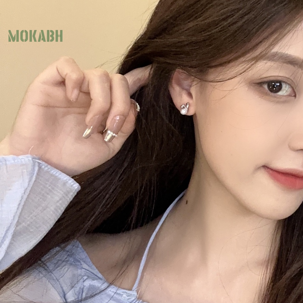 1 Đôi Bông Tai Hình Thỏ Đính Ngọc Trai Giả Bằng Hợp Kim Thời Trang Dành Cho Nữ