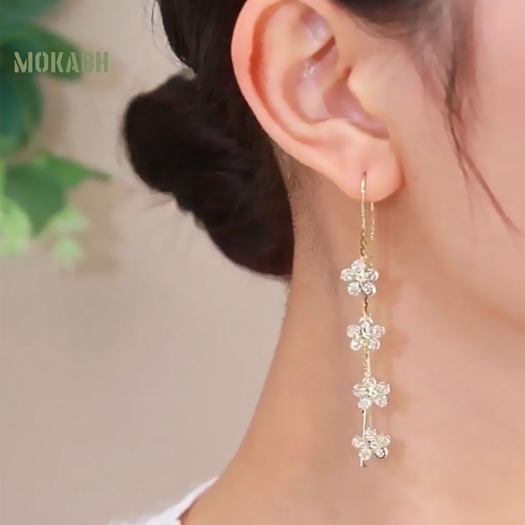 1 Đôi Bông Tai Hình Hoa Đính Đá Lấp Lánh Sang Trọng Không Gây Dị Ứng Dành Cho Nữ