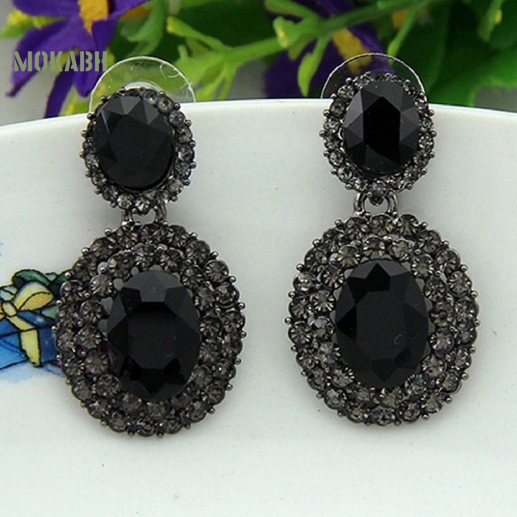 1 Đôi Bông Tai Oval Đính Đá Sang Trọng Phong Cách Retro