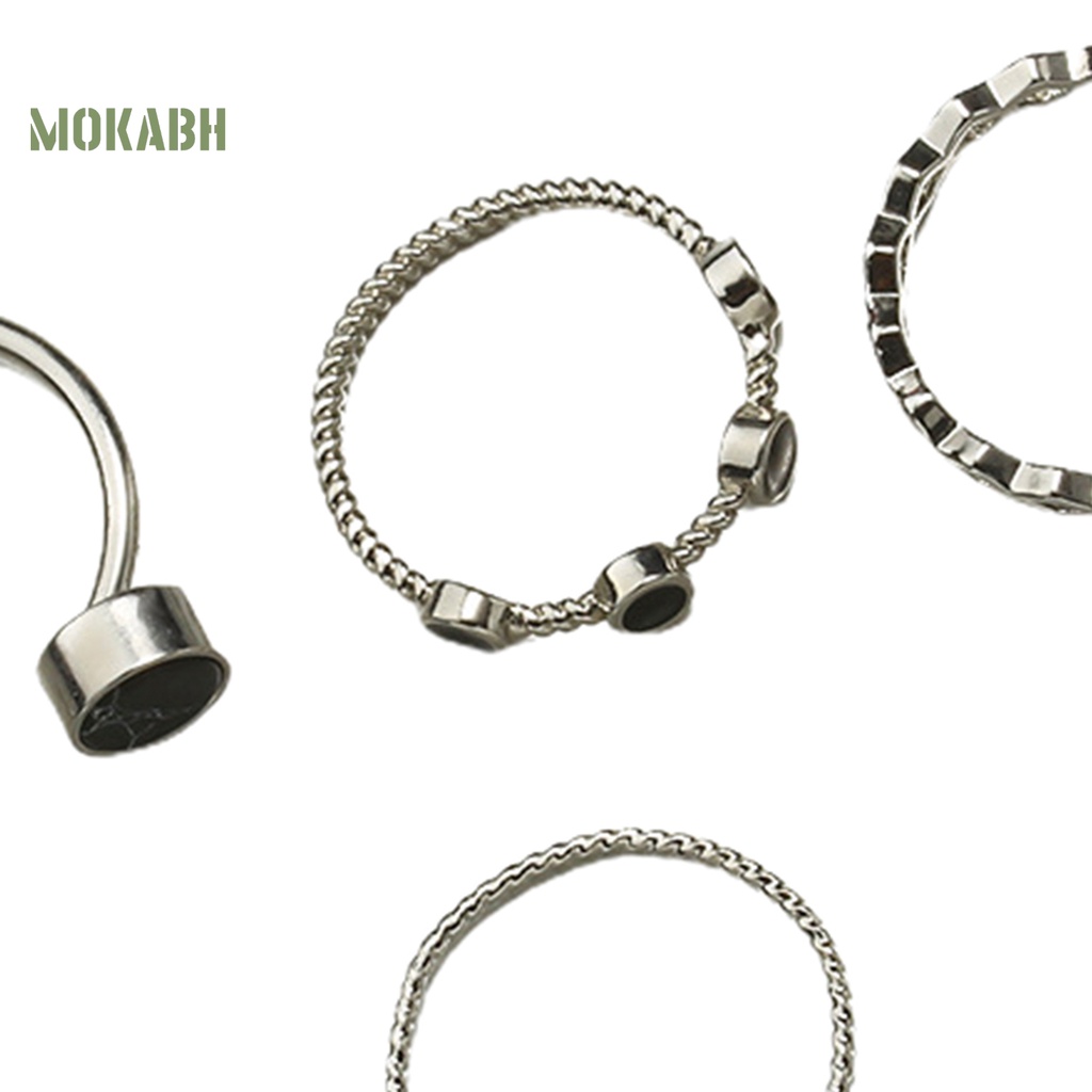Set 4 Nhẫn Đeo Đốt Ngón Tay Bằng Bạc Phong Cách Hình Học Màu Sắc Mượt Mà Điều Chỉnh Được Dành Cho Nữ